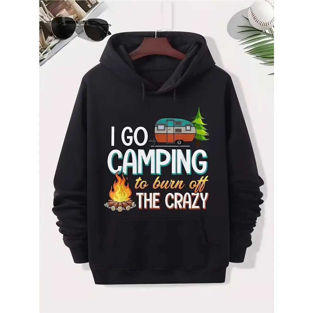 Camper RV Pine Tree Campfire Graphic Oversized Comfort Cotton Fashion Hoodie Outfit, I Go Camping To Burn Off The Crazy Cute Outdoor Sweatshirt, Perfect Valentine’s Day Gift For Camping Lovers, Ideal Holiday Present For Hiker Friends Family Casual Travel