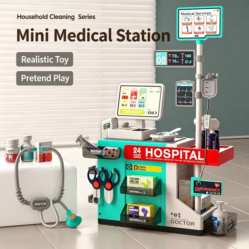 Kids Pretend Doctor Role Play Toy Set, Simulation Medical Station Trolley with Stethoscope Syringe Medical Kit, Educational Pretend Healthcare Indoor Playset, Perfect Birthday Gift for Toddler Boys Girls 3-6 Years Old