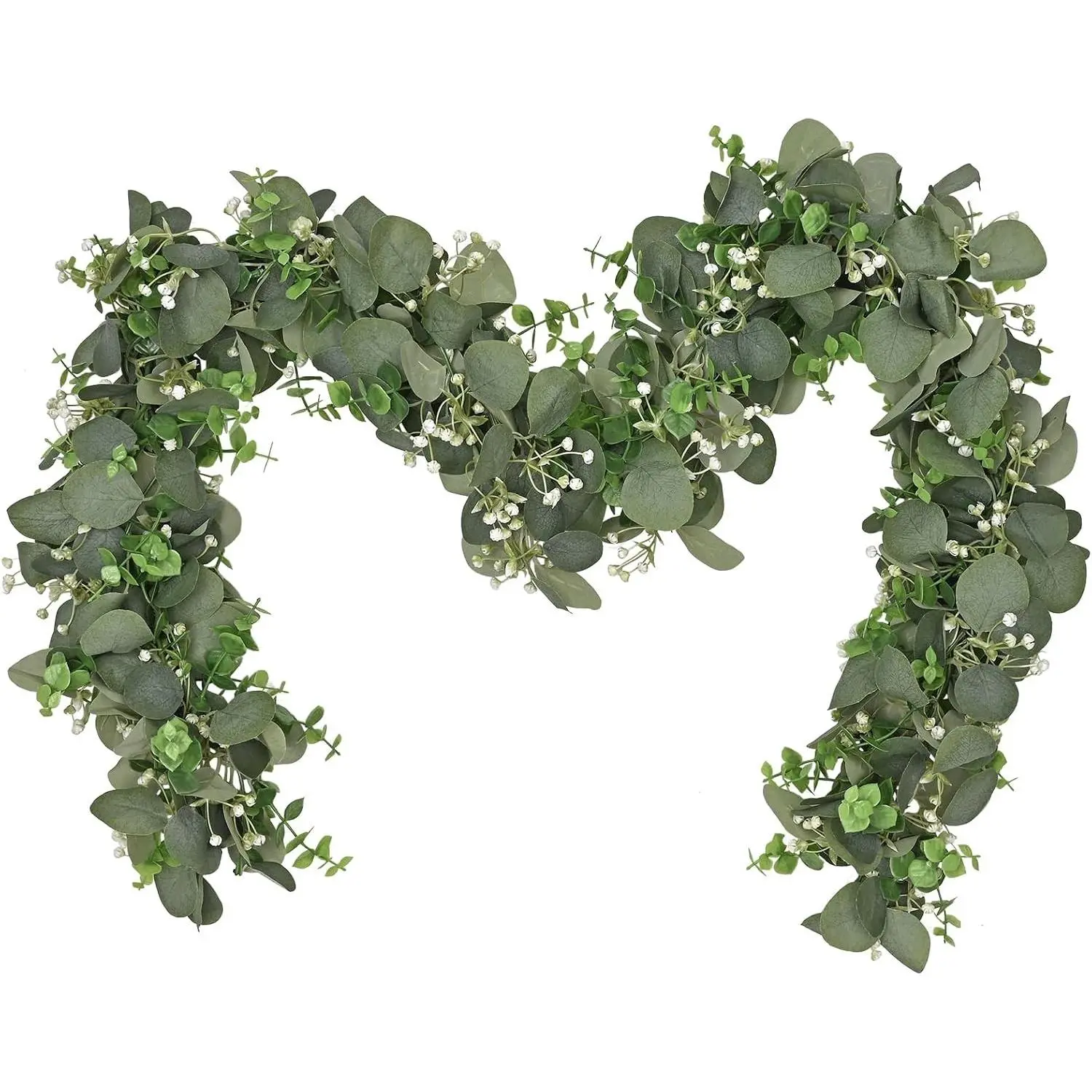 2 Packs 6FT Artificial Silver Dollar Eucalyptus Garland with White Seed - Faux Greenery Hanging Vines for Wedding Backdrop Arch Table Wall Party Home DecorGift