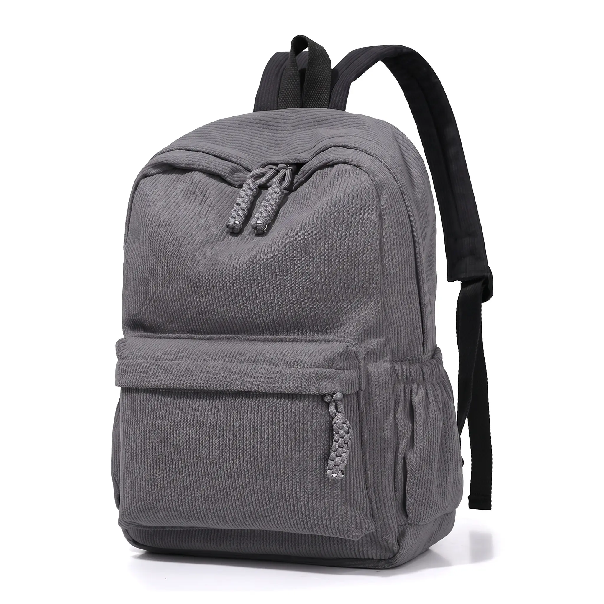 Ultra Light Corduroy Backpack with Zipper, Adjustable Straps, Clean Silhouette, Main Compartment – 15in Laptop Bag, 20-35L Large Capacity, Unisex Solid Color for College Daily Commute