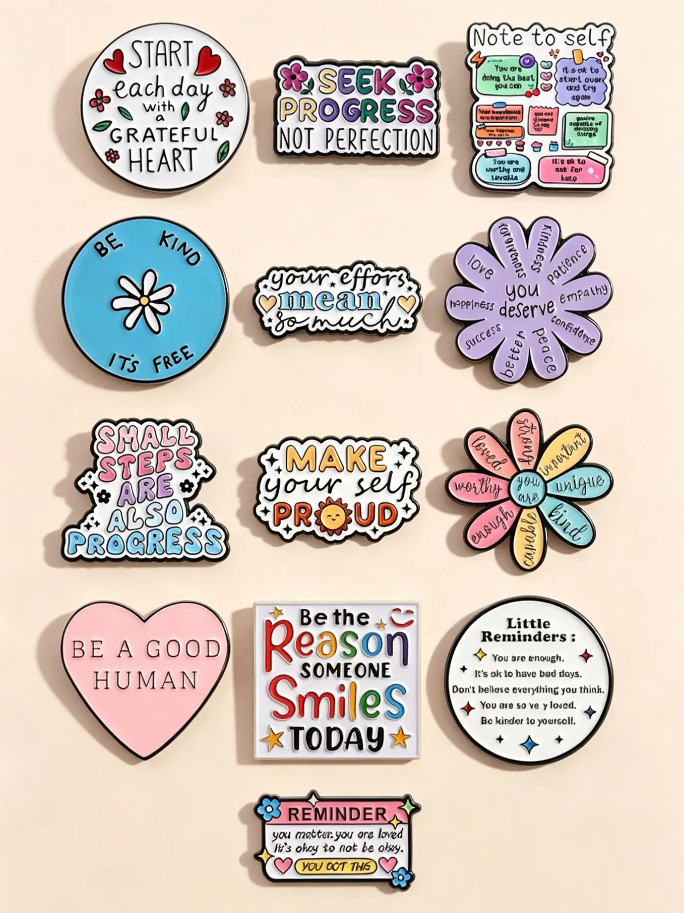 13Pcs Inspirational Positive Energy Quote Enamel Pins, Alloy Brooch Pin, Brooch Pins, Creative Colorful Letter Badges, Fashion Accessory for Clothes & Backpacks, Perfect Gift for Friends