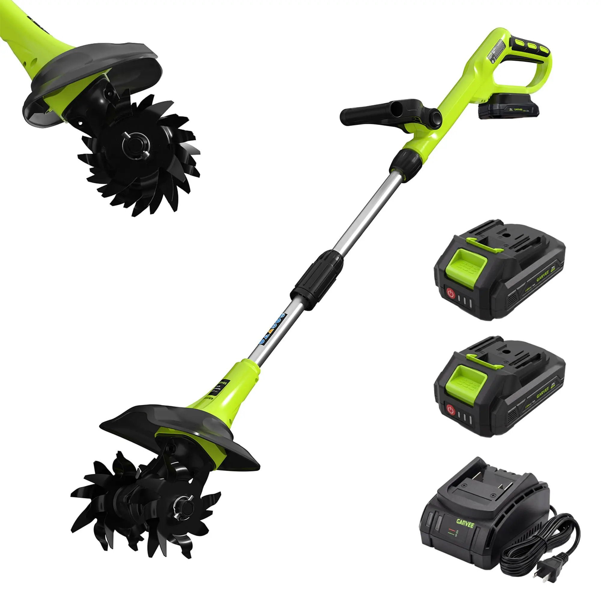 【Garvee】20V Cordless Electric Garden Tiller Cultivator, 9-Inch Width, 2x 2.0Ah Batteries, for Lawn, Yard, Gardening