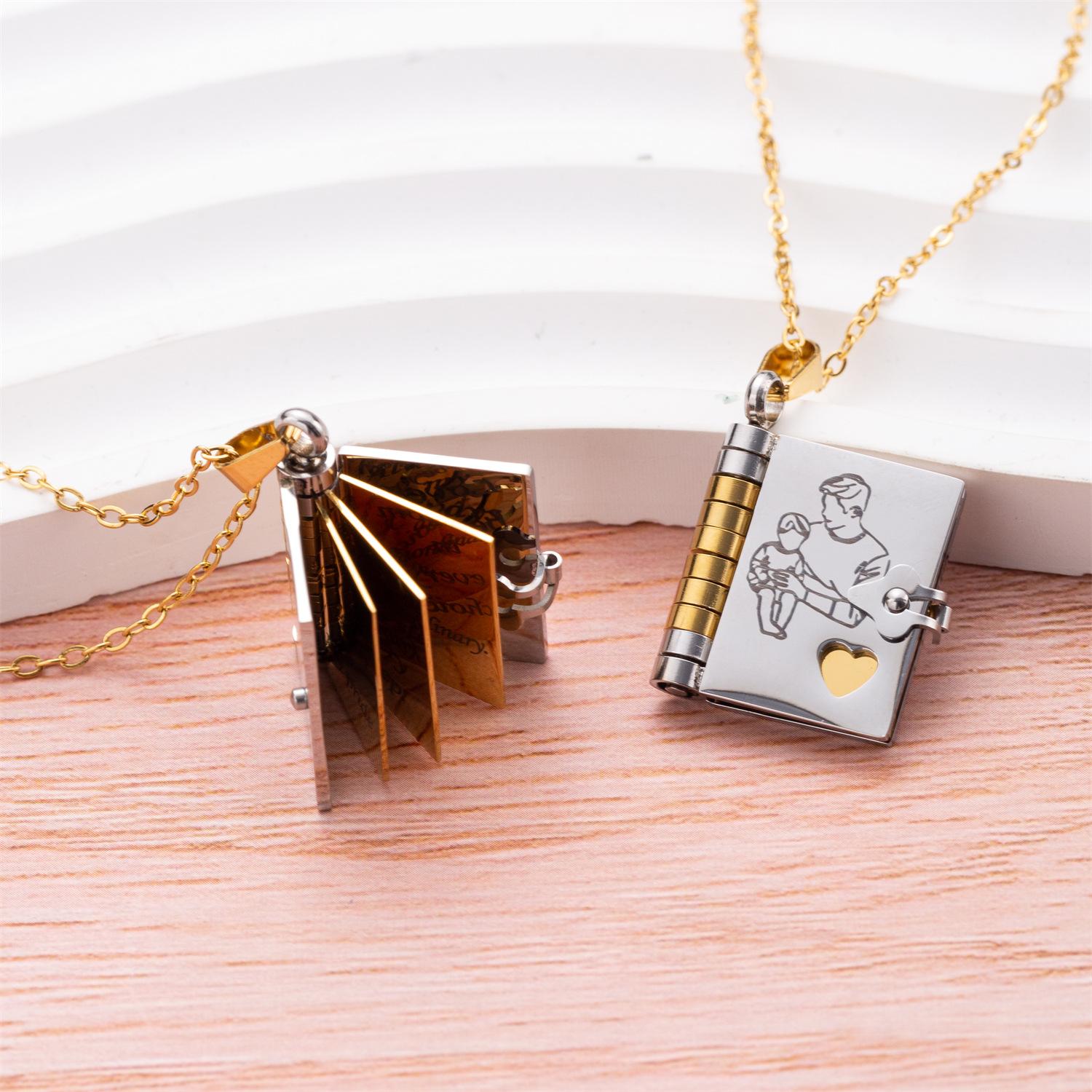 Love Book Necklace for Daughter & Son | Engraved "My Little Hero & My Little Angel" Love Letters | Sentimental Jewelry for Dad Mom Son Daughter Grandpa Grandma & Lovers | Perfect Gift to Express Deep Emotions & Heartfelt Ideas for Kids