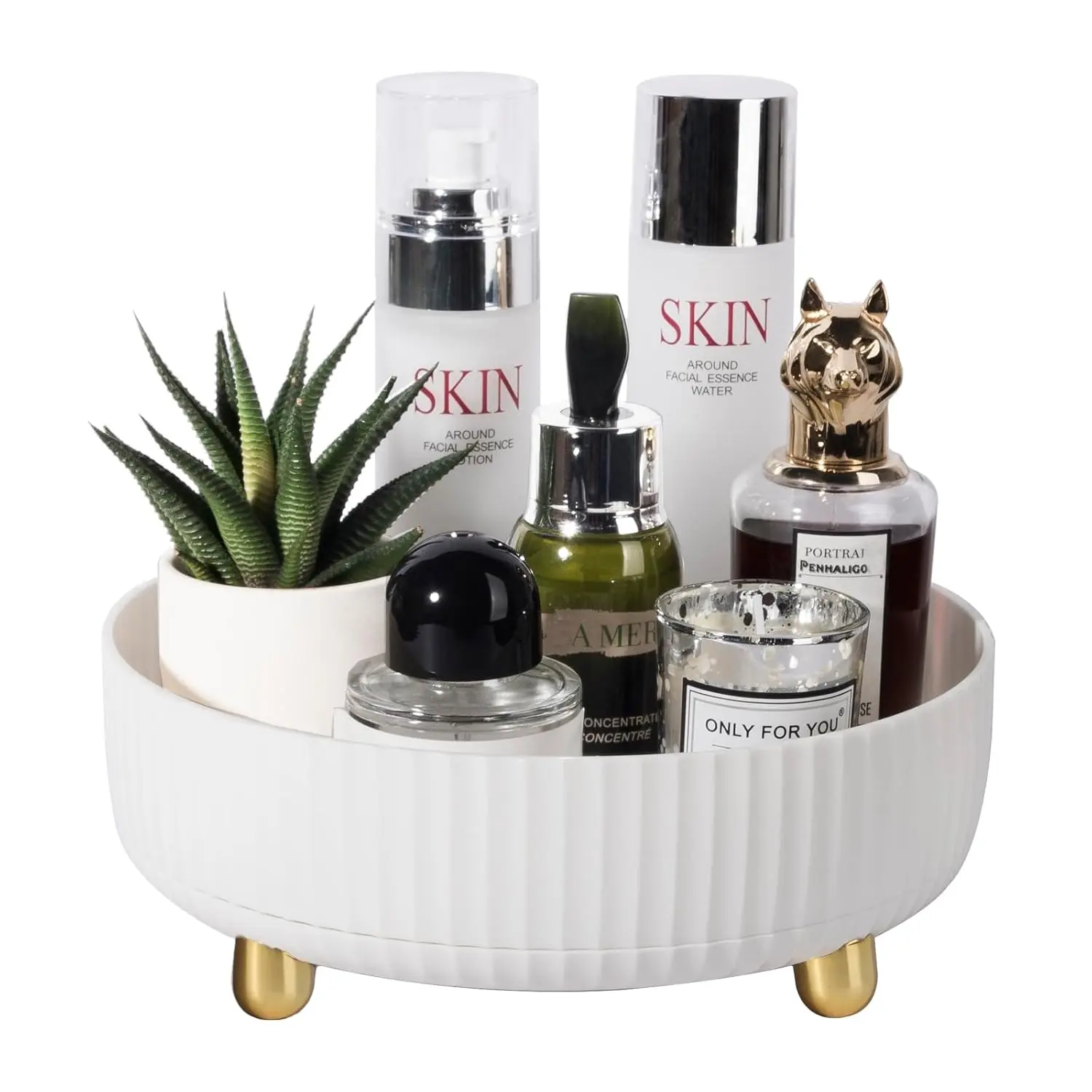 Makeup Perfume Organizer Tray 360  Rotating Lazy Susan Skincare Lotion Organizer Spinning  Storage for Dresser, , Bathroom Countertop, Small  White | 360  Spinning Lazy Susan Organizer Lotion  Storage for Dresser, , Bathroom Countertop