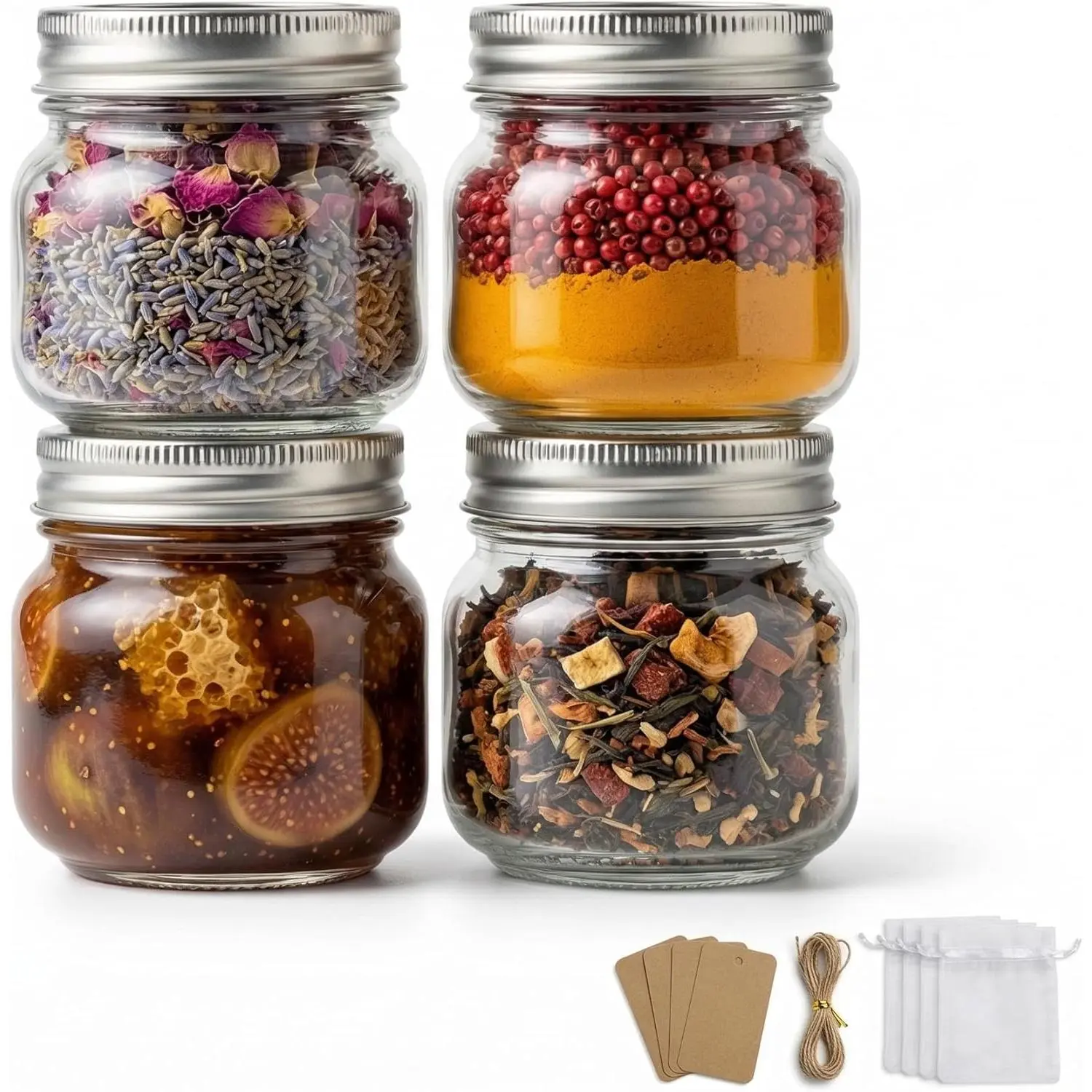 8 oz Mason Jars with Airtight Silver Lids - 4 Pack Small Glass Jars - Thickened Wide Mouth Canning Jars for Spell Jars, Candle Making, Premium Spices & Bathroom Vanity Decor