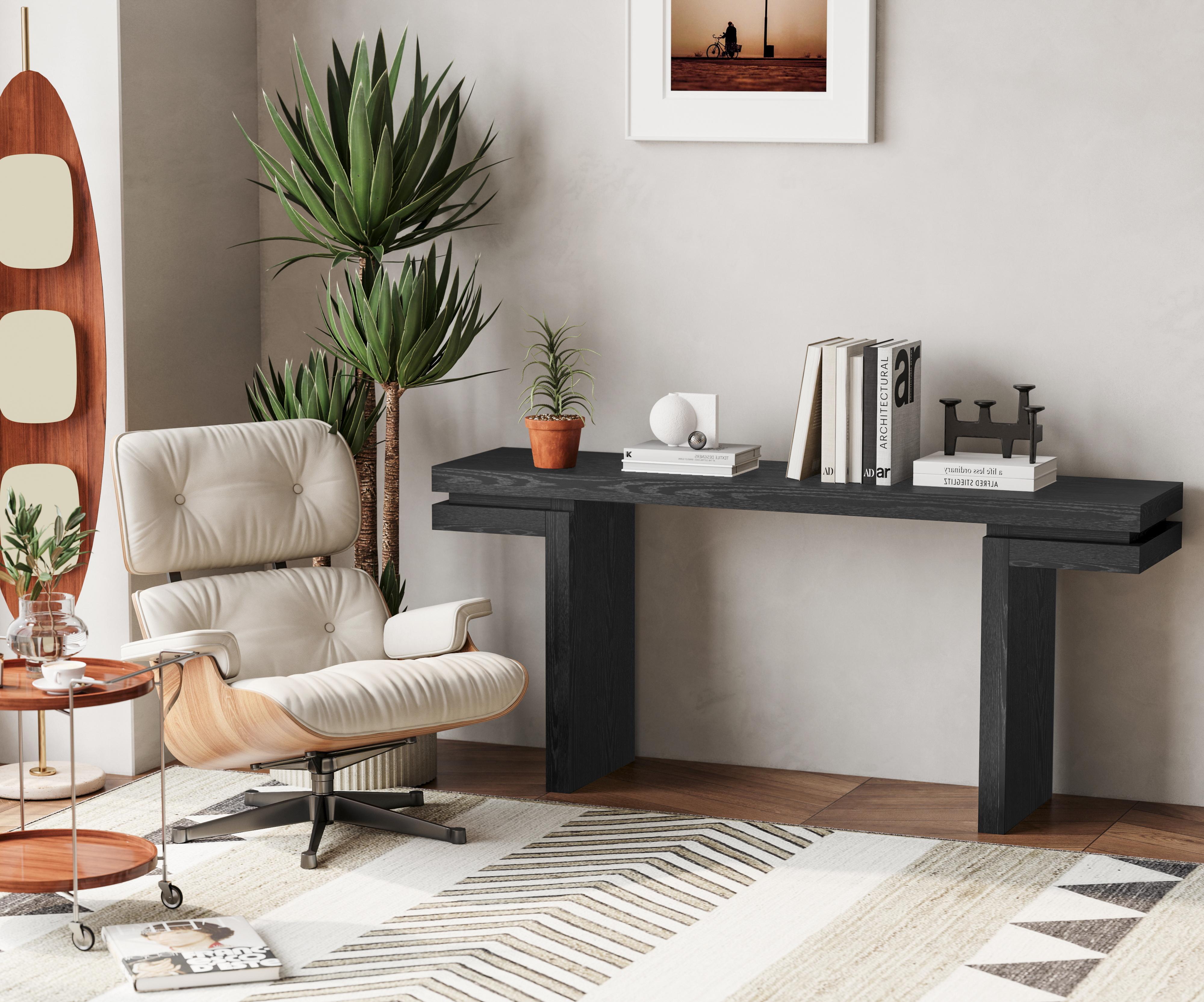 66" Extra Wide Real Wood Veneered Console Table, Minimalist Sofa Table Behind Couch for Entryway, Hallway, Living Room, Home Office