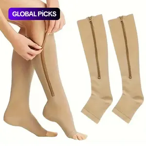 Zipper, Breathable, 1 Pair Solid Color High Knee Compression Sports Socks for Running Jogging, Women's Socks & Hosiery#TOP PICKS