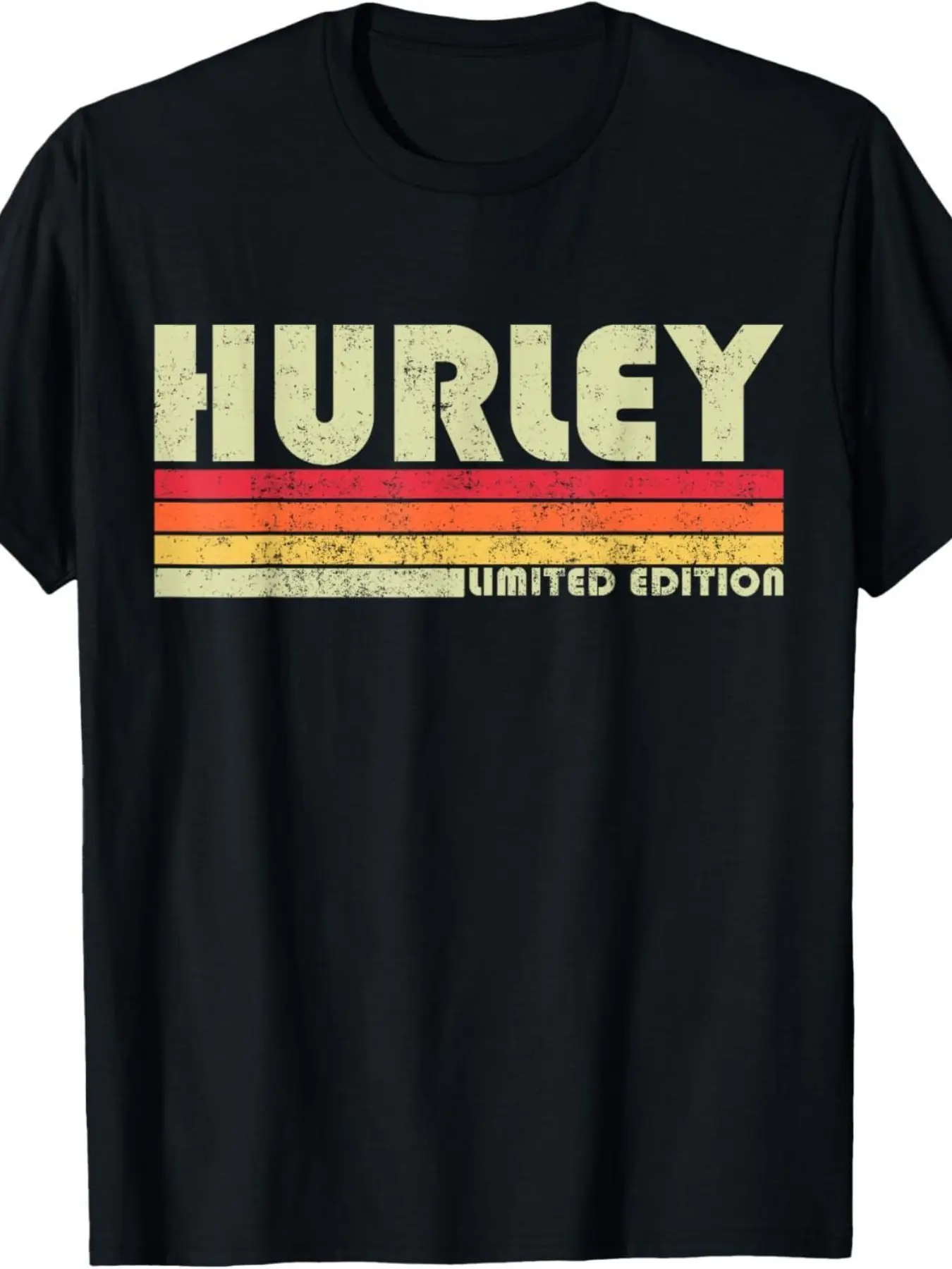 Hurley Vintage Colorblock Letter Print Short Sleeve T-Shirt, American 70s Classic Retro Streetwear Style, Loose Round Neck, Unisex Casual Top