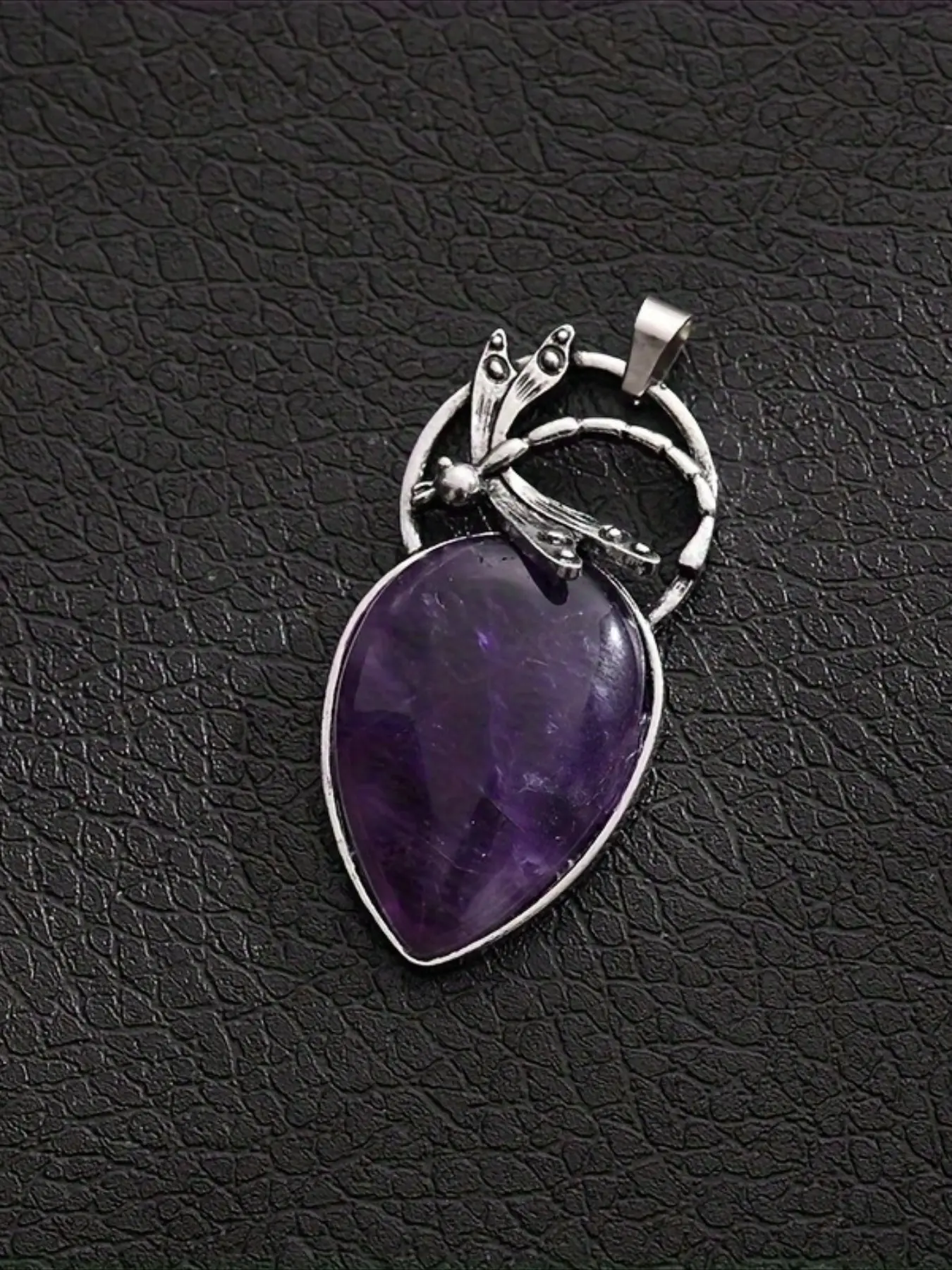 1 piece Vintage Dragonfly Ring Teardrop Natural Stone Pendant Necklace, Energy Healing Chakra Crystal Versatile Jewelry for Women with Chain, Gift Accessory for Birthdays, Christmas, Anniversaries and Festivals