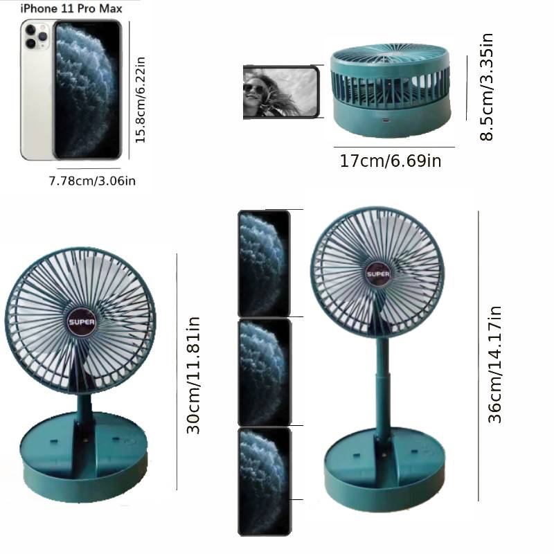 Portable Foldable Fan, USB Charging Retractable Mini Fan, High-Speed Silent Electric Fan, Outdoor Camping & Hiking Equipment