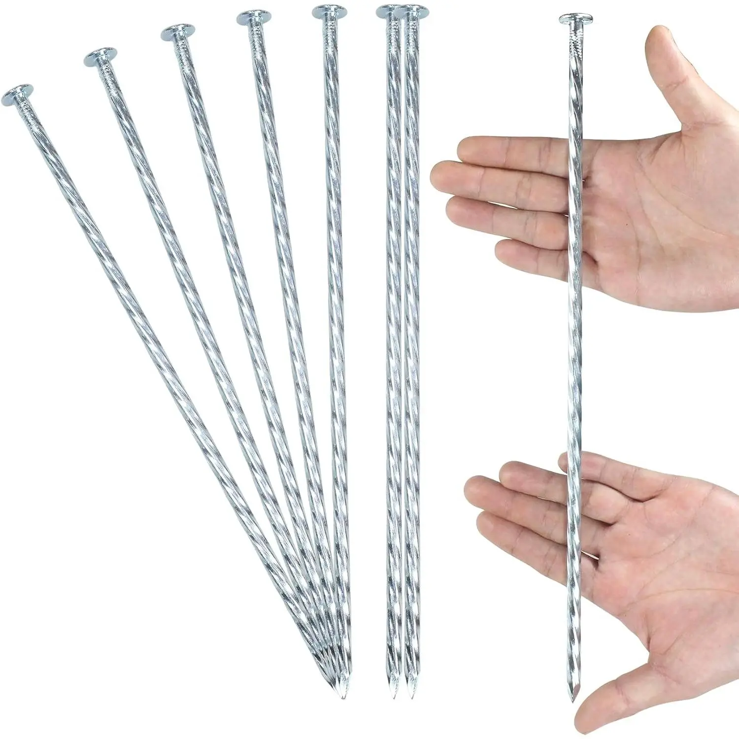 14 Inch Heavy Duty Spiral Galvanized Solid Metal Garden Stakes | Solid Metal Landscape Stakes for Speed Bump, Wheel Stop, Paver Edging, Floor Covering, Weed Barriers, Garden