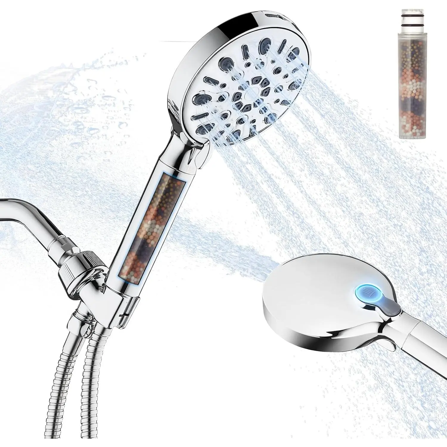 Filtered Shower  with 8  Modes, High  Handheld Showerhead Filter for Hard Water Filtering Showerhead with Hose(N8HS702CP-NA)
