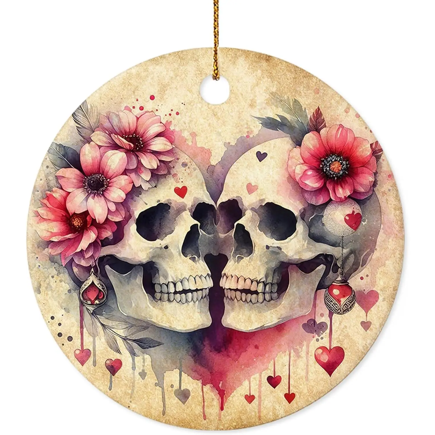 Couple Skull Ceramic Ornament | Christmas Ornament, Romantic Gothic Skeleton Love,  for Couples, Anniversary, Halloween & Alternative Christmas Decor