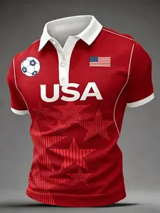 Men's Usa Team Jersey, Breathable Lightweight Polo Shirt, Comfortable Short Sleeve, 'usa' Soccer Print, Casual Polo