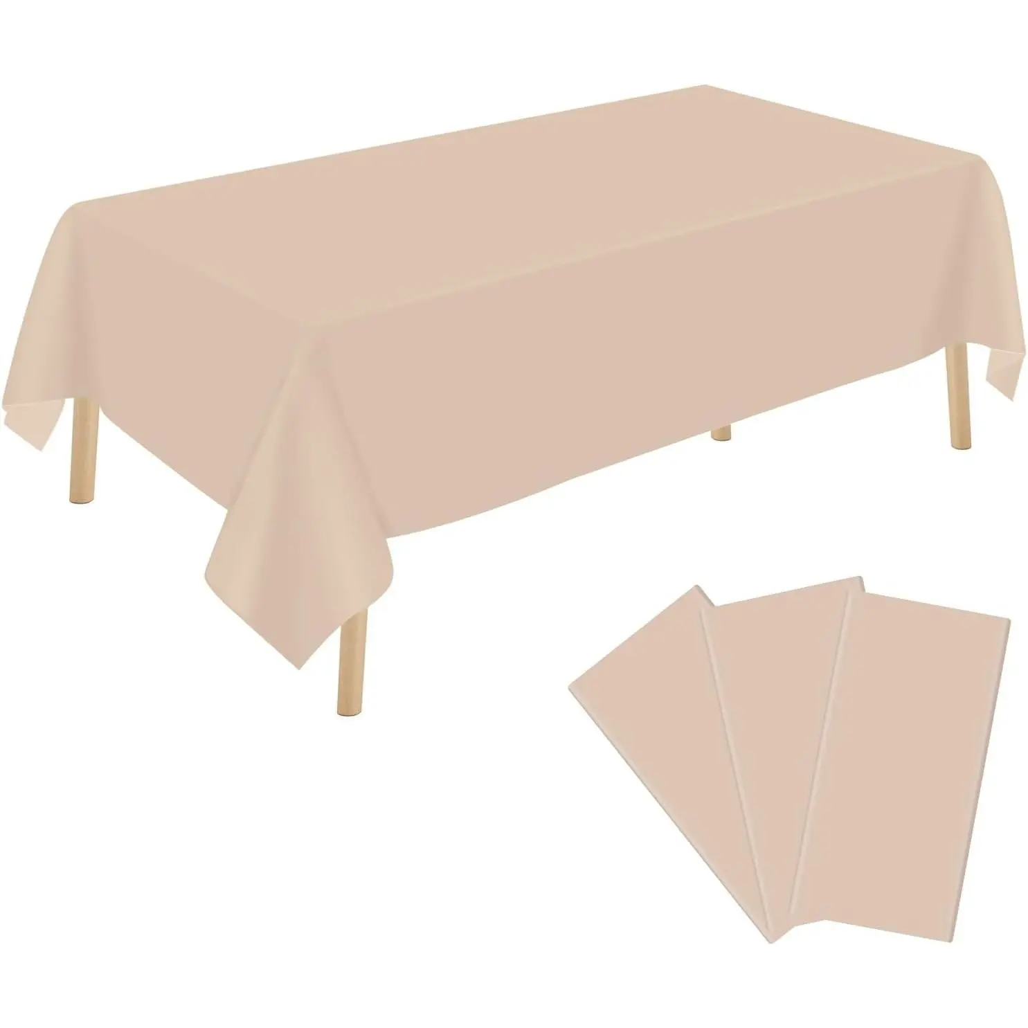 3 Pack Beige Plastic Tablecloth Disposable Rectangular Table Cloth 54 x 108 Inch Table Cover for Parties