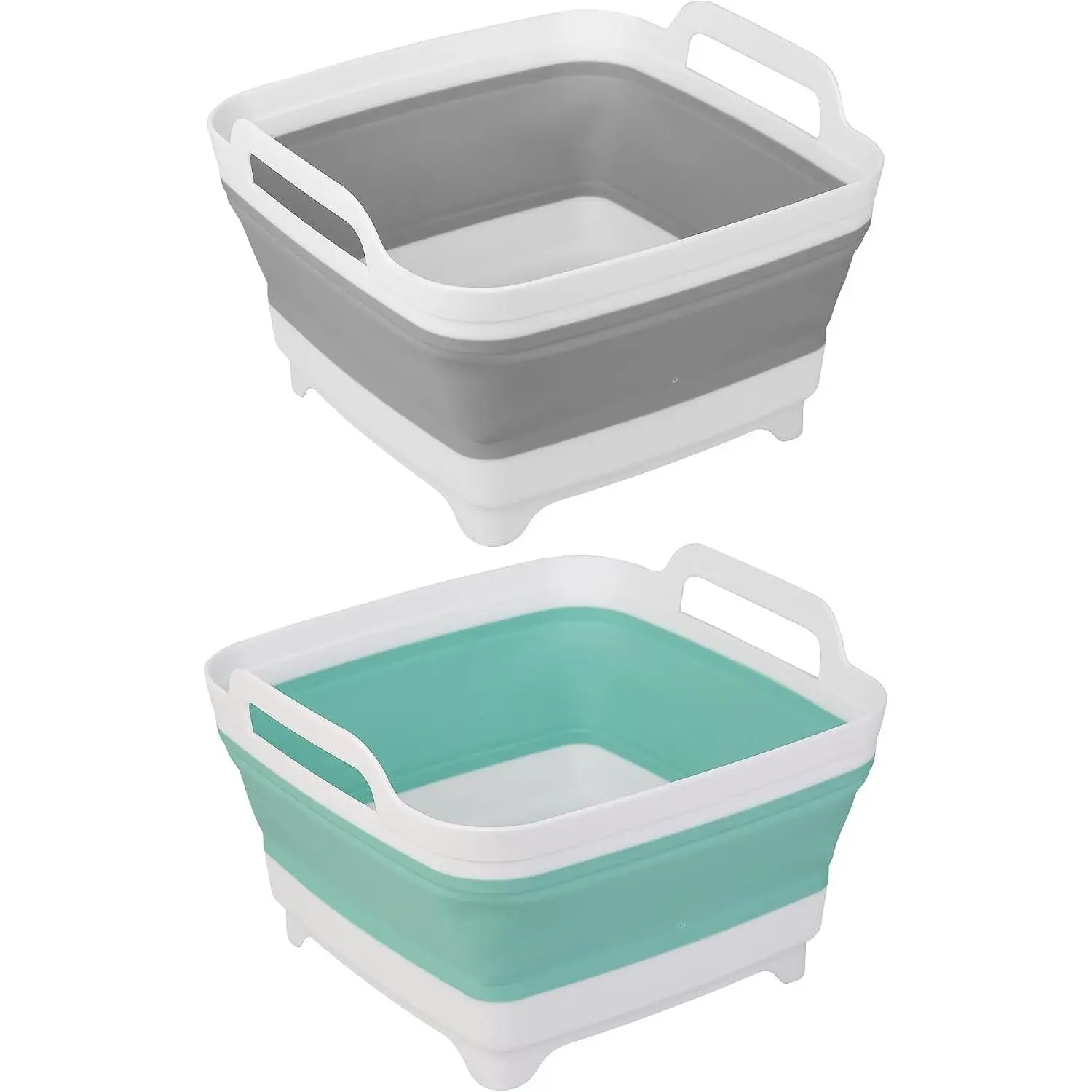 2 Pack 2.4Gal/9L Collapsible Dishpan - Foldable Plastic Wash Basin with Draining Plug & Carry Handles, Portable Sink Tub for Washing Dishes Cleaning