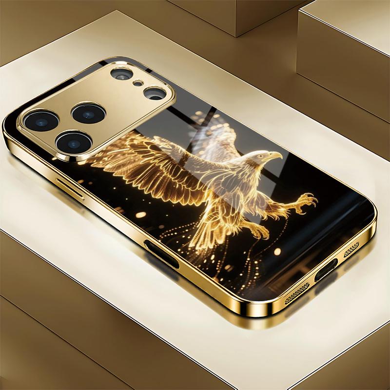 Mobile phone case: Fashionable golden eagle pattern mobile phone case, anti-fall hard case, fashionable electroplated glass.Suitable for iPhone and Samsung iPhone 17 16 15 14 13 12 11 Pro Max and Samsung Galaxy S20 S21 S22 S23 S24 S25 S26 Plus Ultra FE