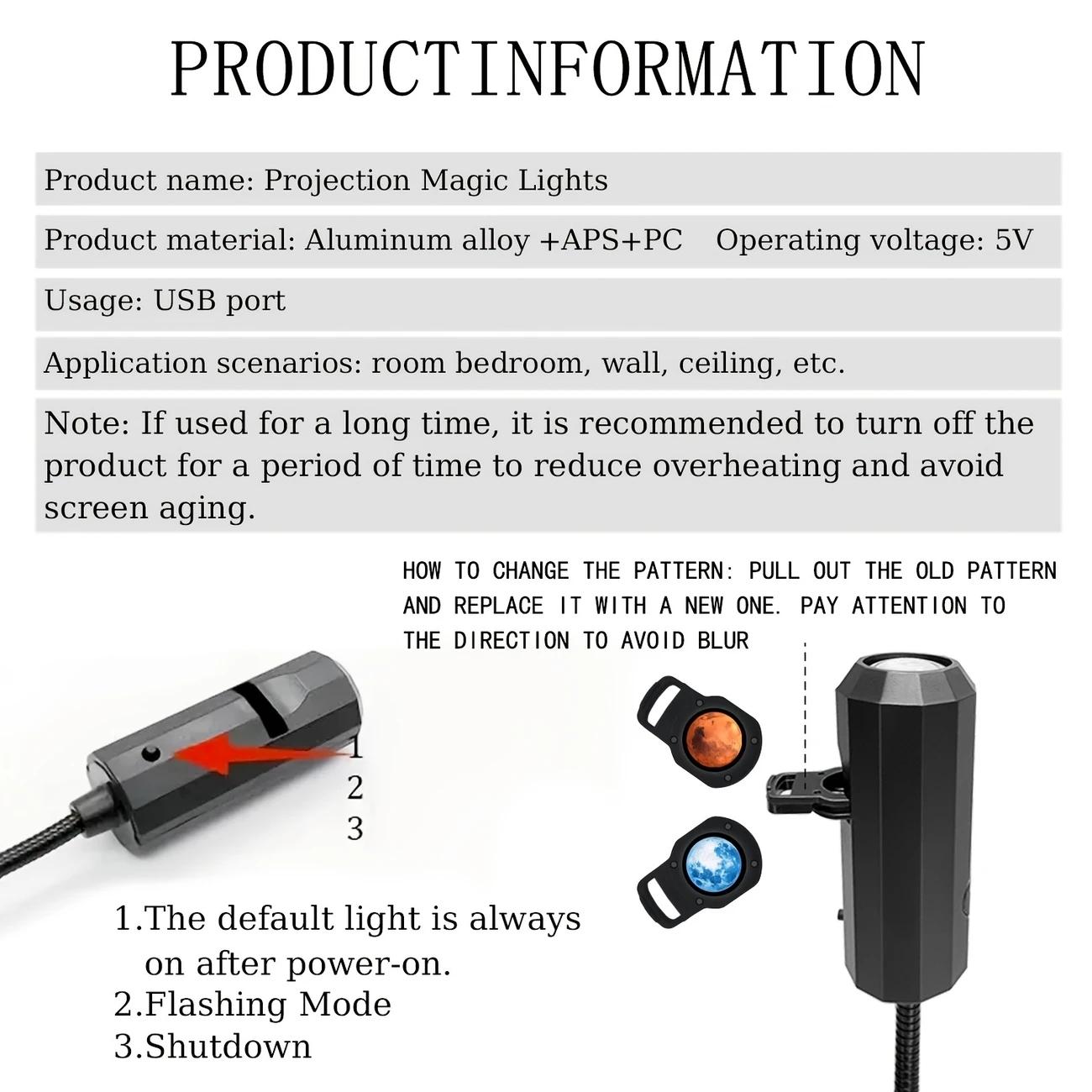 Planet and Moon Projector, 6 Planet Pictures Replacement, Night Light Projection Lamp, 360 Degrees Rotatable, Moon Earth for MERCURY Mars for SATURN, Gift for Others, Room Decoration, Photo Background, Wall Ceiling Decoration, Planetarium Star Projector