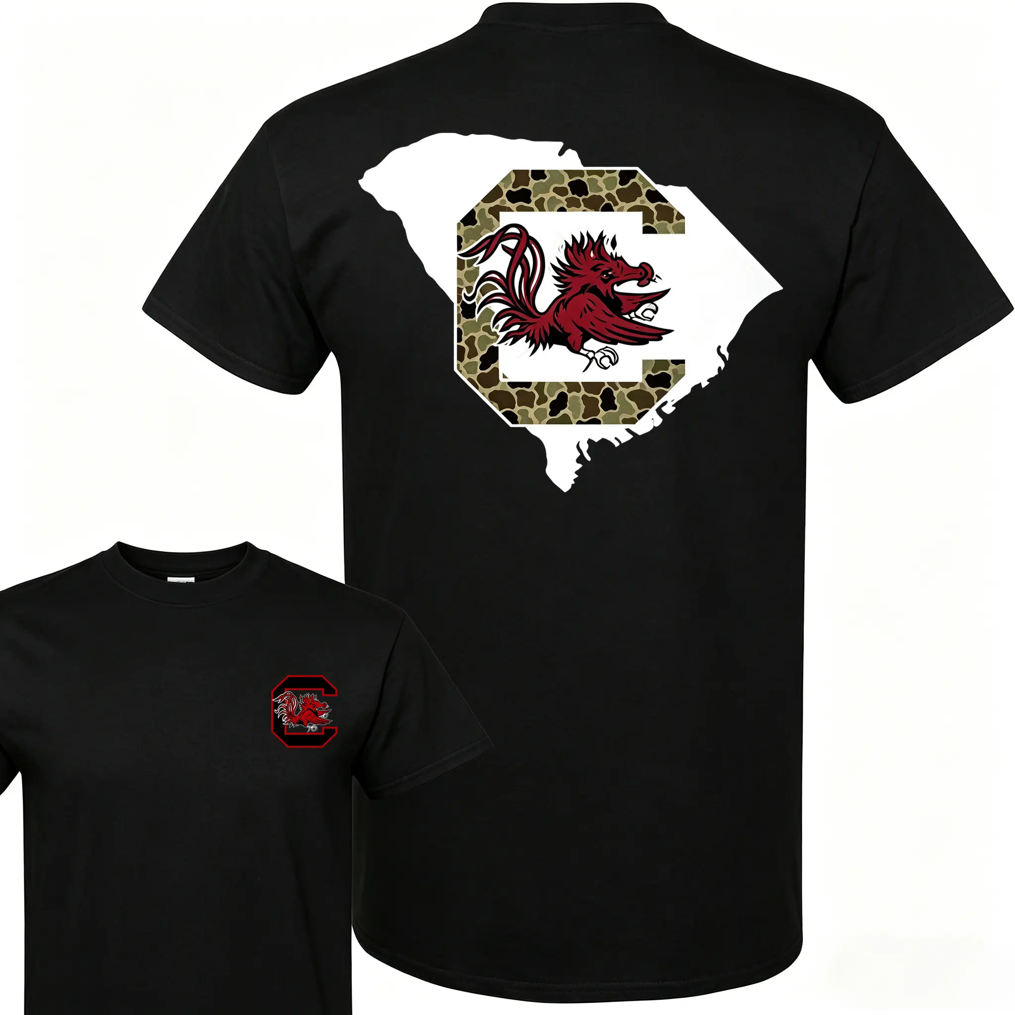🟩 🏀 🏈 South Carolina Tee, Gamecock State Map Camo Graphic T Shirt, College Spirit t shirt for Men & Women, Casual Team Fan Tee