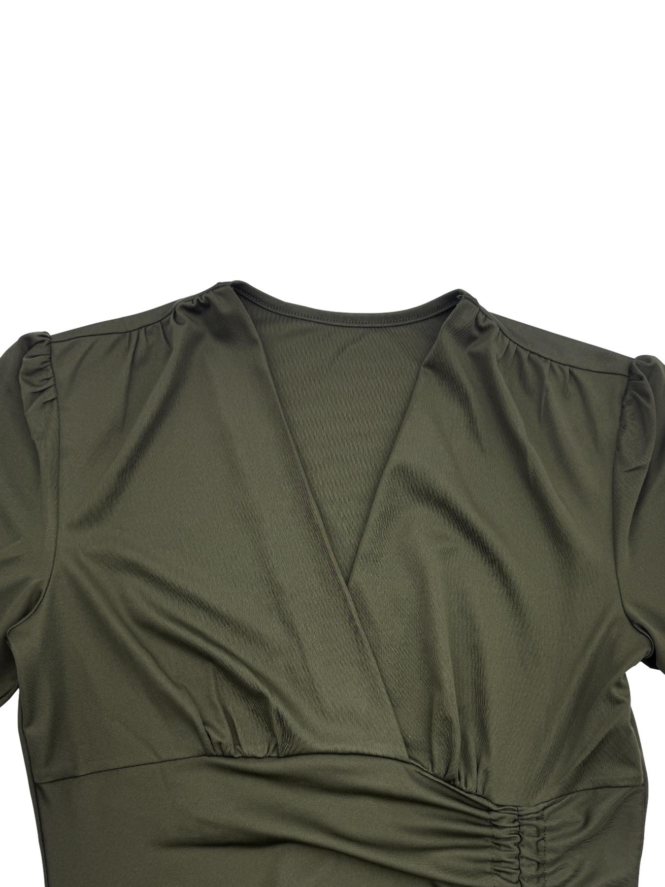 Women's Plain Ruched Dress, Elegant Long Sleeve V Neck Dress for Party Holiday Wedding Guest, Ladies Clothes for All Seasons