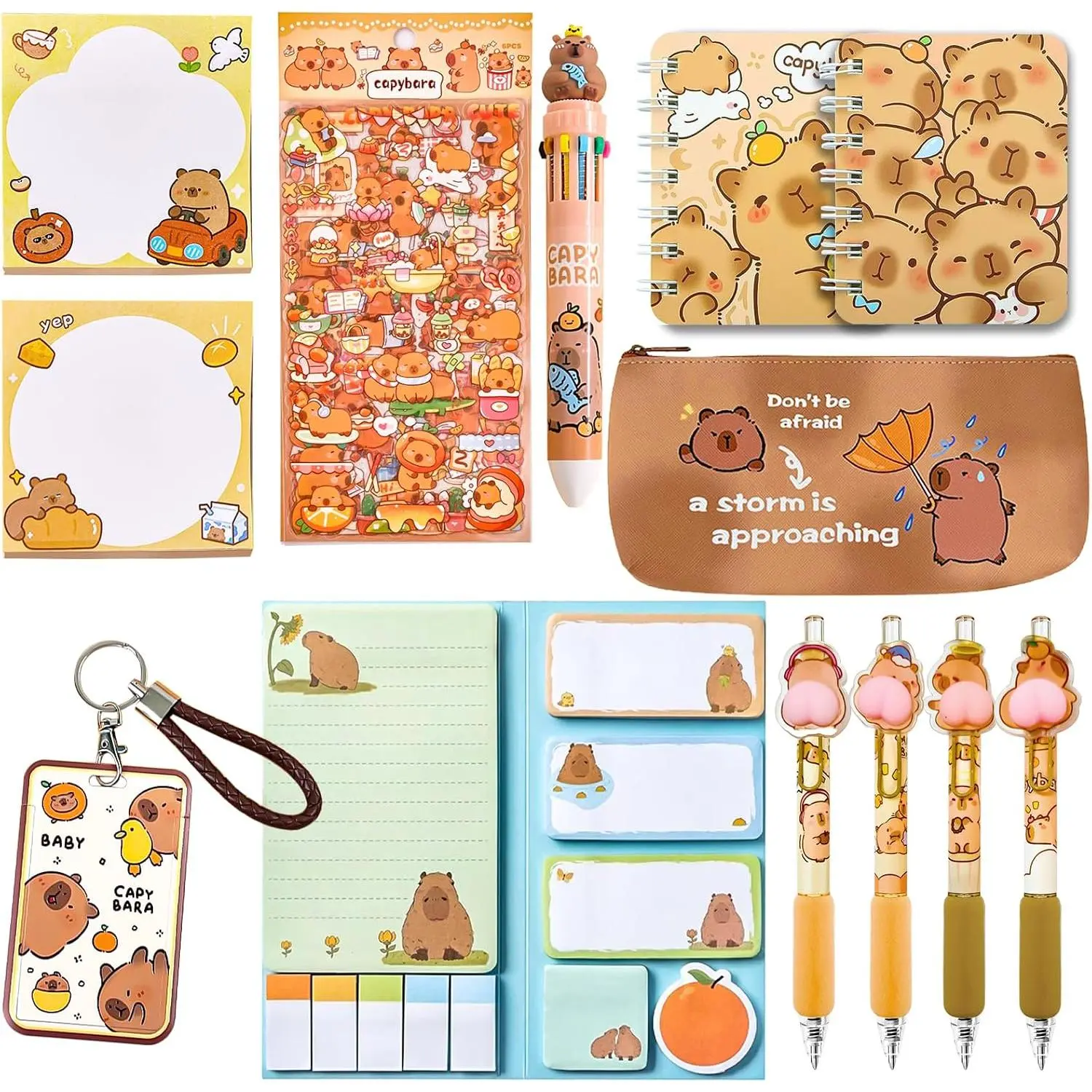 659 count Cute Capybara Stationery Set, Kawaii  Supplies for Boys Girls Includes Fun Pencil Case Pen, Cartoon Sticky Notes Notebooks Stickers Card Case As Capybara Gifts
