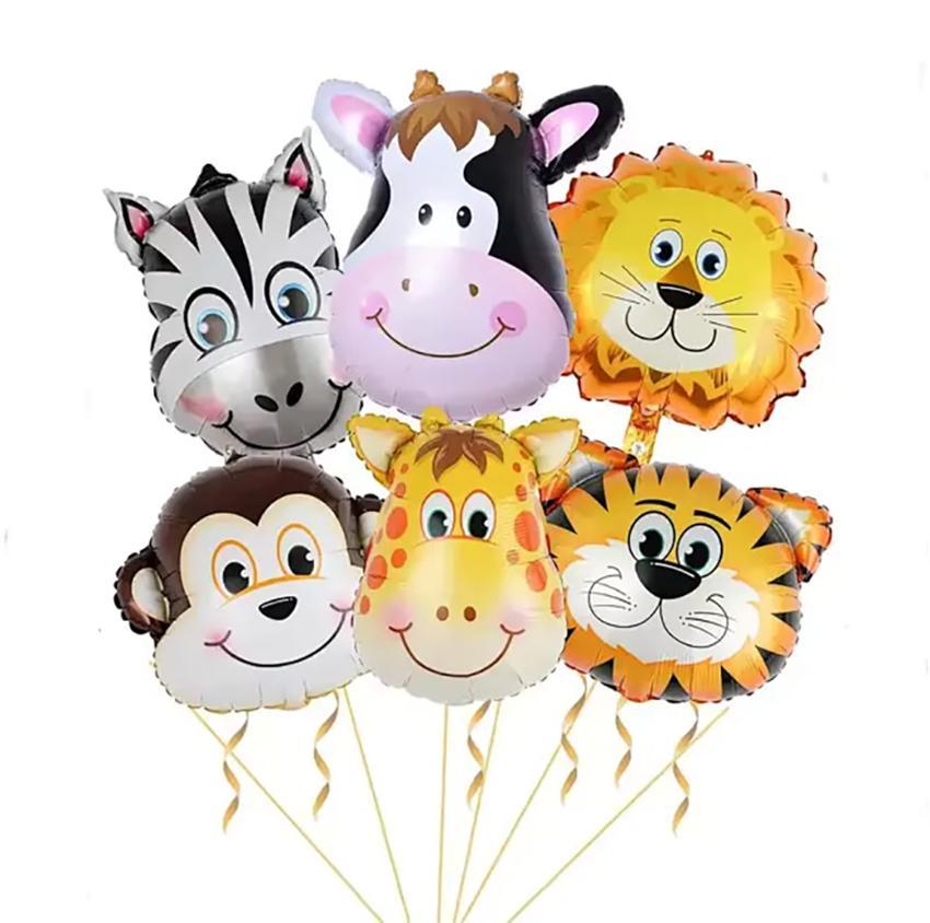 6pcs/set 16 inch Mini Animal Head Foil Balloon Forest Tiger Lion Zebra Balloon JungleWild Animal Theme Birthday Party Decoration