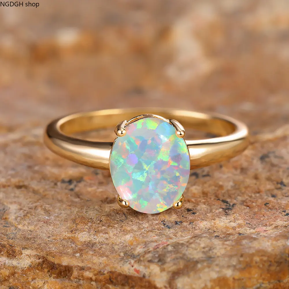 Women's Classic Oval Vintage Gold 4-Prong Setting Fire Opal Statement Ring - Colorful Gemstone Jewelry for Women, Elegant Promise Ring, Ideal for Daily Wear, Anniversary Gift