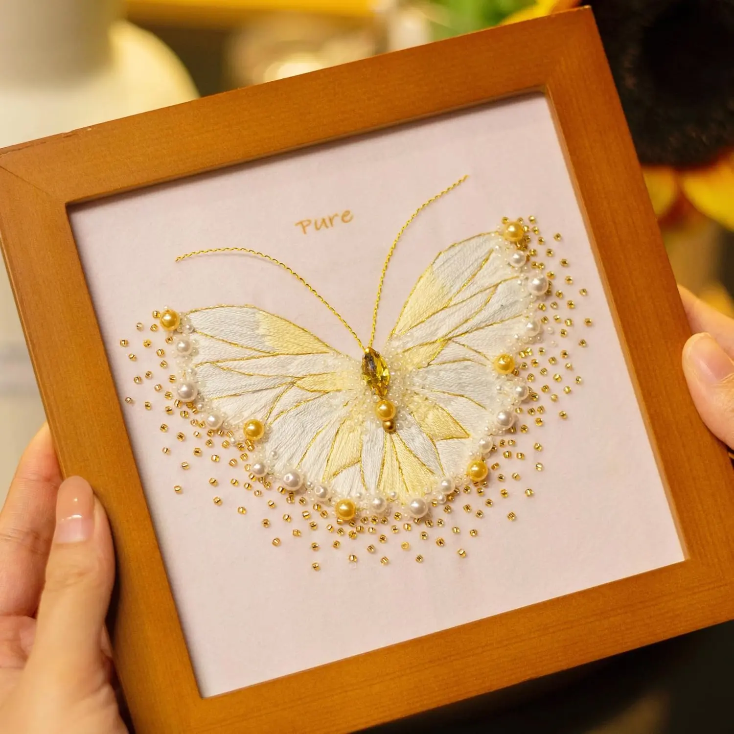 Beginner Embroidery Kit for Adults, Butterfly   Kits Include Embroidery Beads Threads  for Craft Lover Hand  with Embroidery Skill Technique(Golden - Beginner)