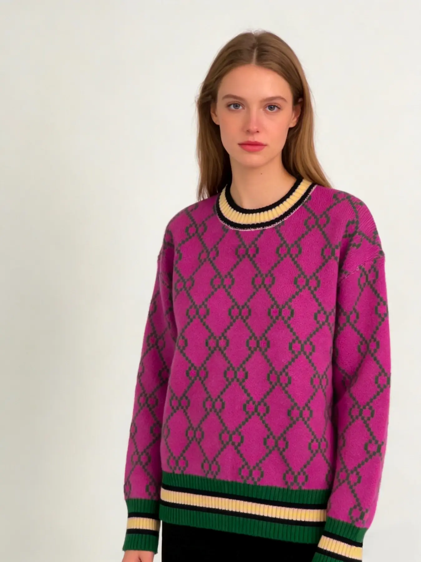 Autumn Winter New Round Neck Sweater, Unique Design Loose Soft Comfortable Slimming Knit Top, Elegant Chic Colorblock Casual Fashion