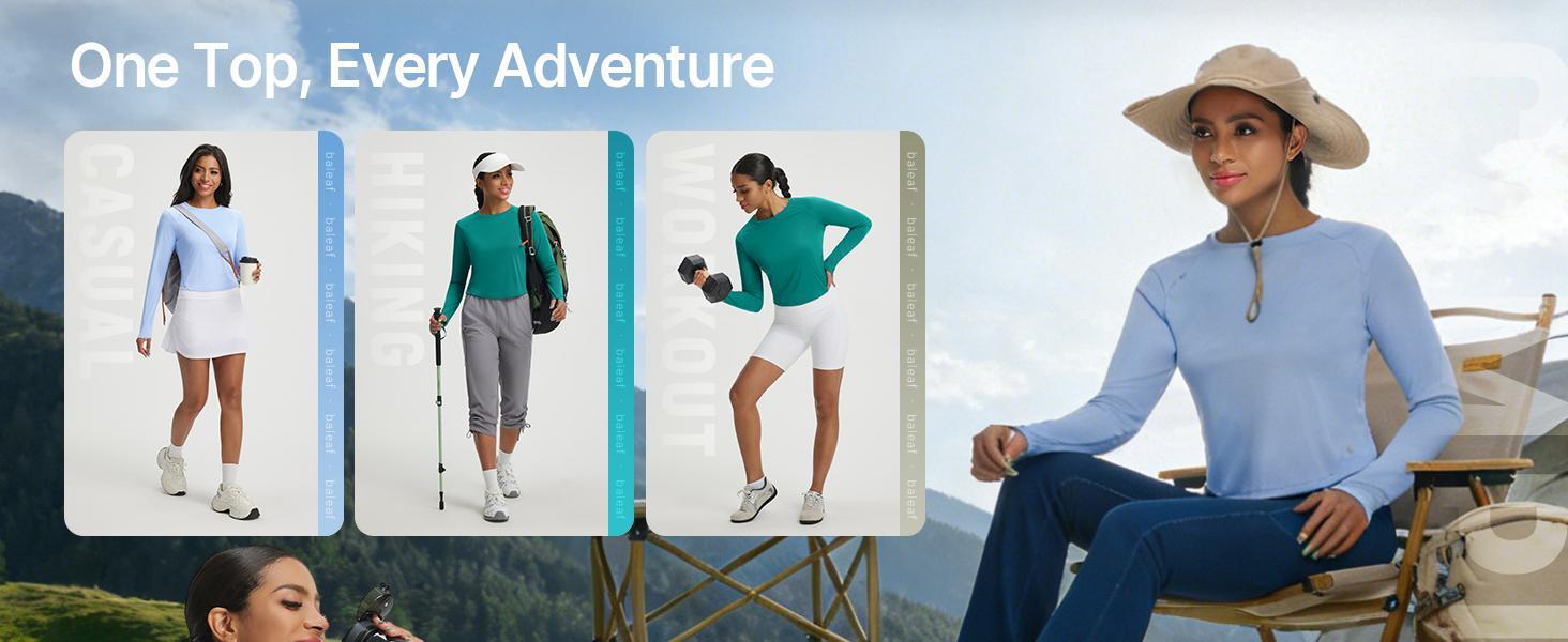 Baleaf Women's UPF 50+ Long Sleeve Crop Top Sun Shirt Lightweight UV Protection Workout Rash Guard with Thumbholes for Hiking and Running