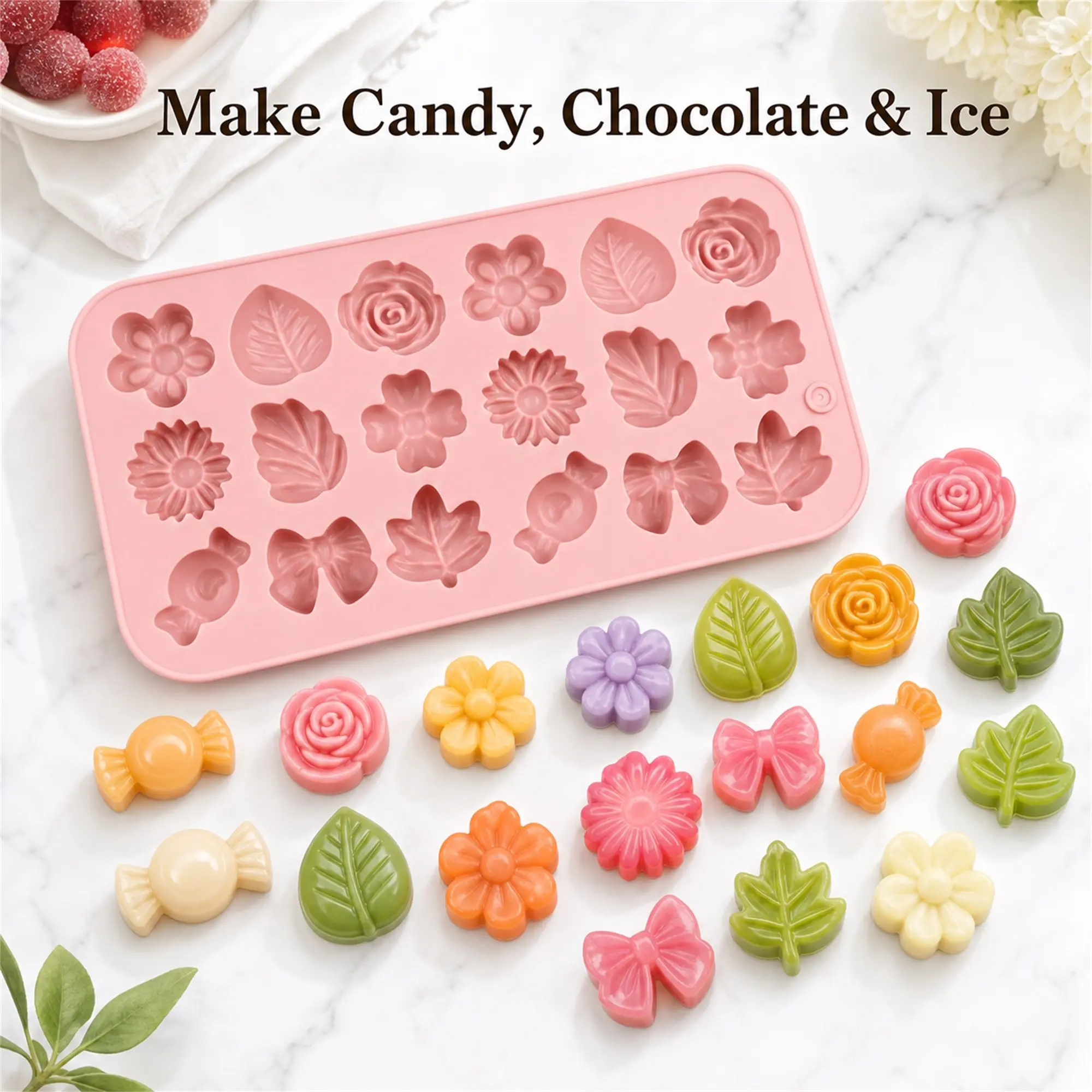 1pc,18 cavity baking mold, Silicone Molds For Chocolate, cookie, chocolate, candy and cake mold, sunflower shaped silicone candy mold dessert mold, easy to clean and demold, perfect for making chocolate, candy, soap, suitable for Valentine's