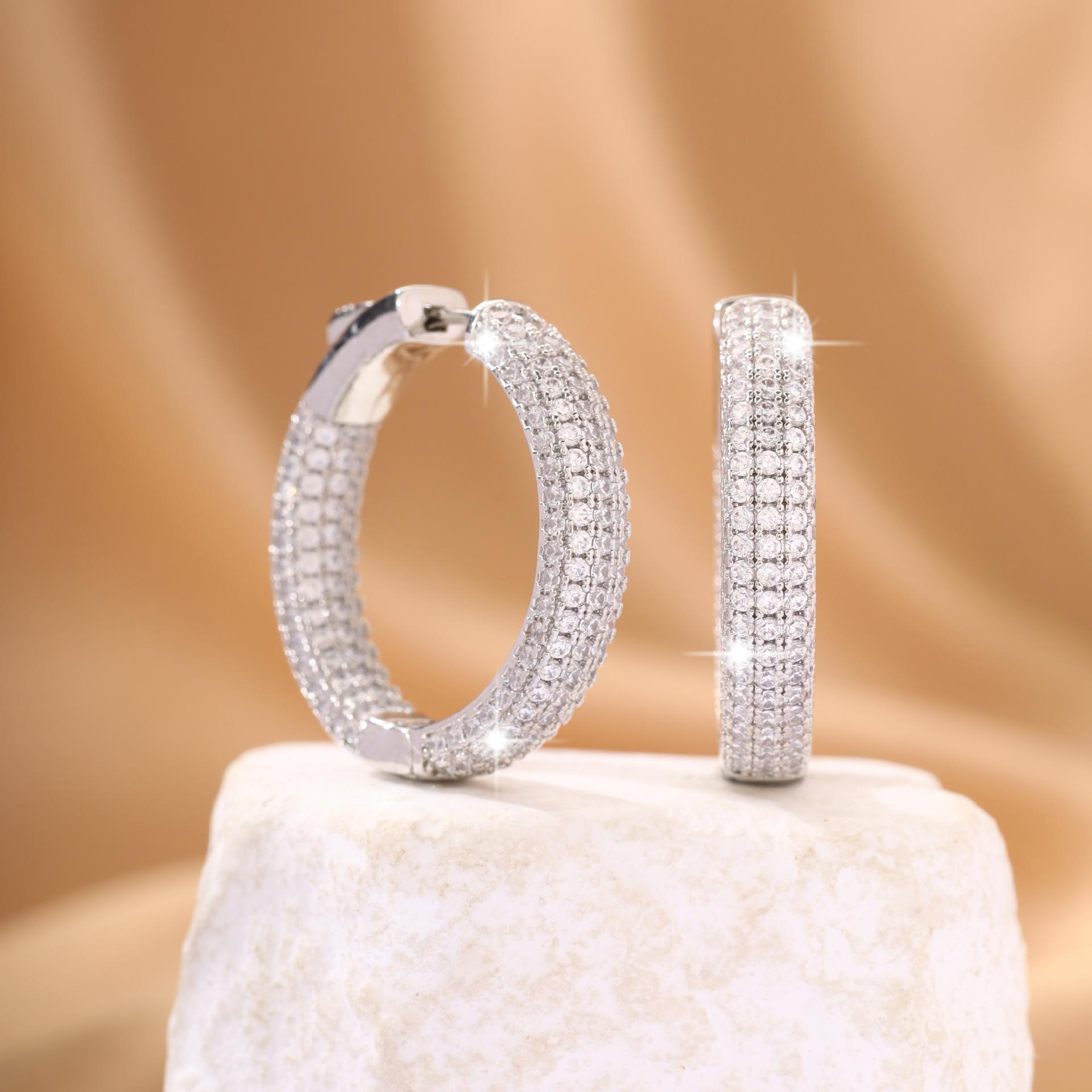 Cross-border best-selling full zircon earrings, light luxury, high-end, stylish and trendy, unisex, European and American hip-hop personality