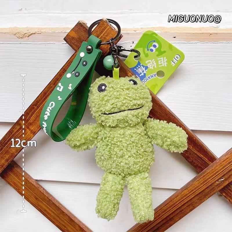 Internet celebrity explosion green plush frog doll buckle rope creative cute little frog bag keychain pendant