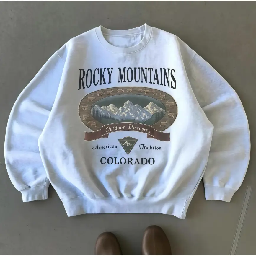 Women's Rocky Mountain Colorado Elk Graphic Oversized Loose Round Neck Crewneck Sweatshirt - Soft Cotton, Casual, Baggy Long Sleeve, Retro Western Mountain Top, Ideal Holiday Gift for Outdoor Hiking Lovers