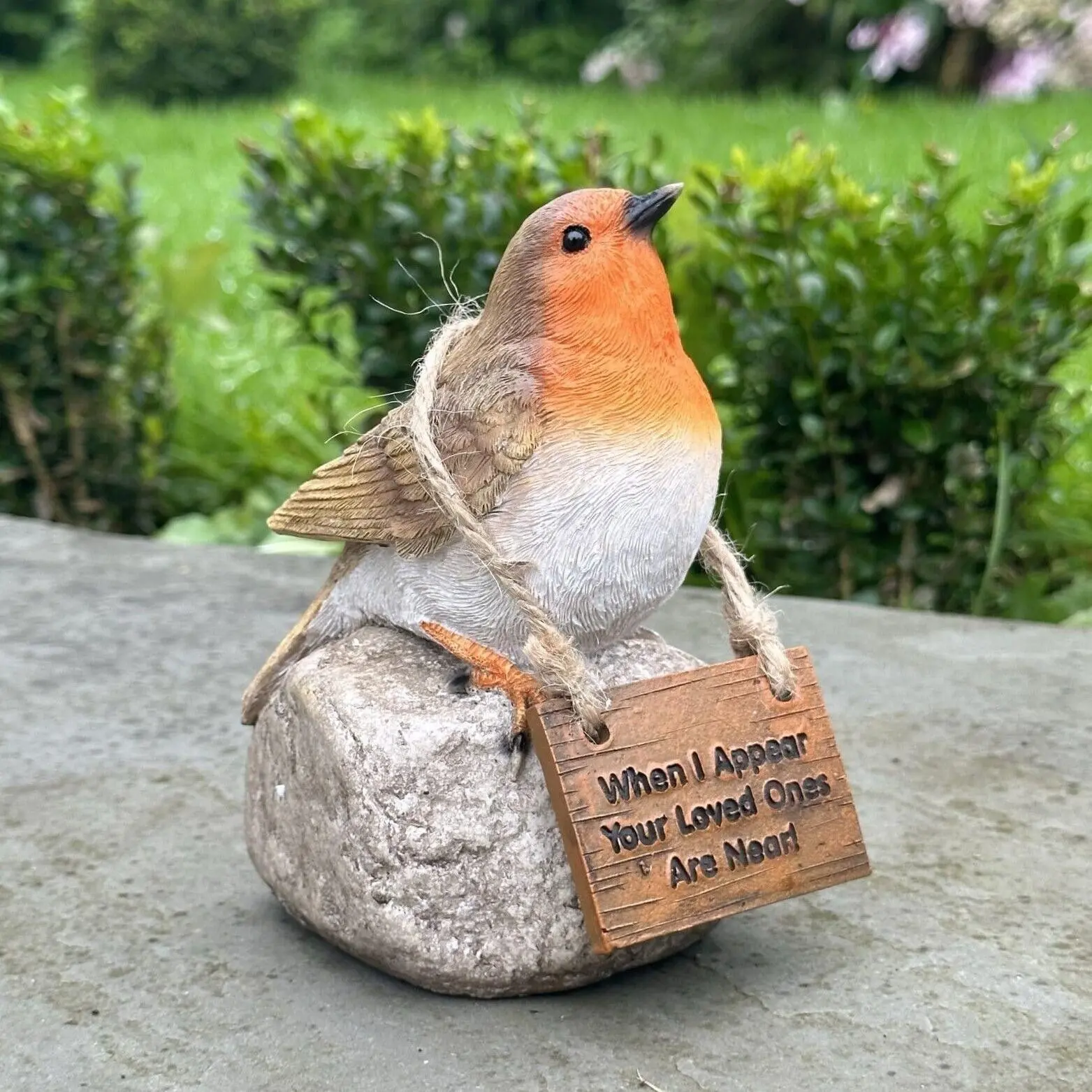 Beautiful Robin on Stone Figurine, Resin Crafted Decorative Piece, Ideal for Garden Accessories, Patio, Indoor & Outdoor, Perfect Gift or Memorial Item