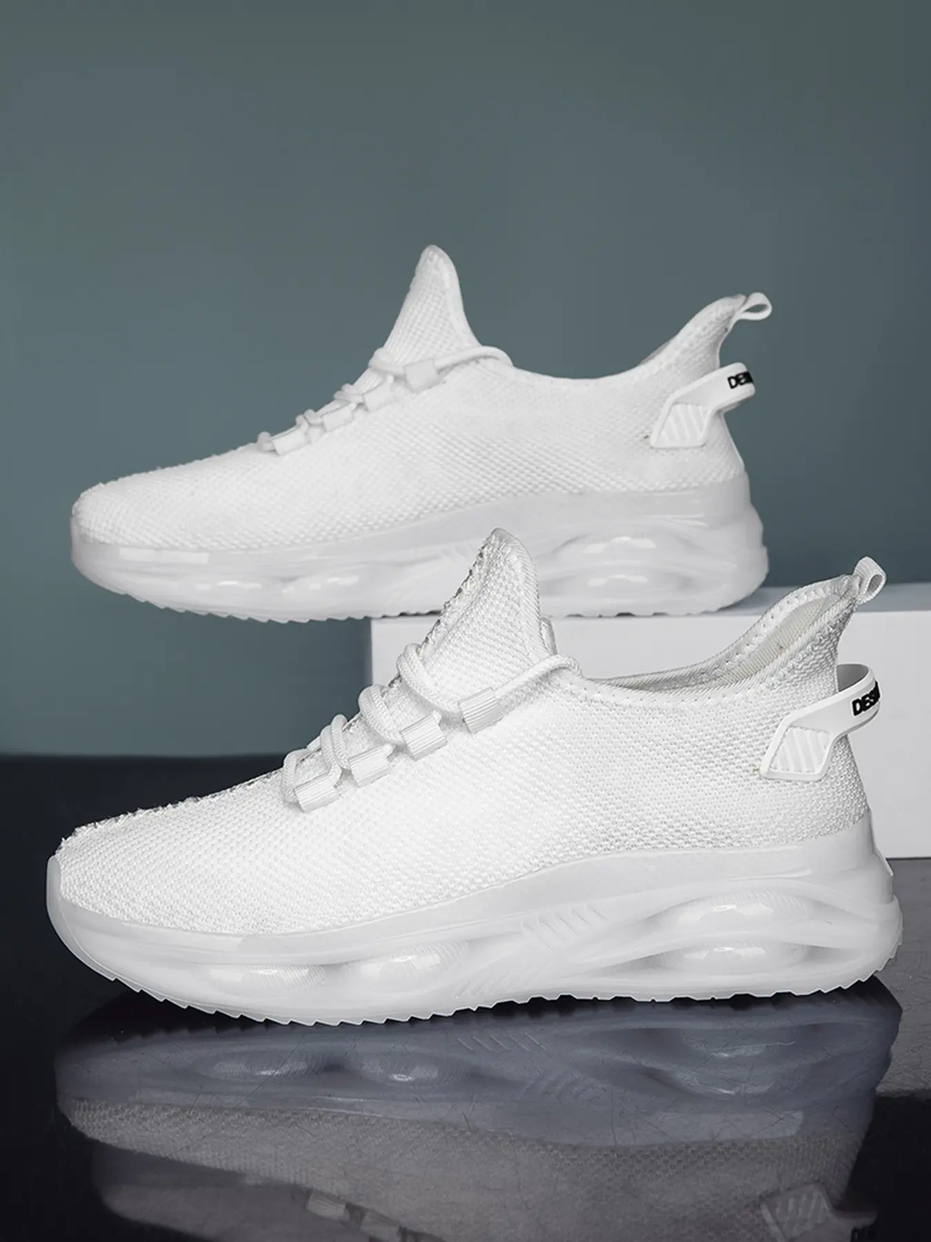 Unisex One Piece Knit Full Air Cushion Sneakers Light High Elastic Shock Absorb Platform Casual Dad Shoes Couple Outdoor Gym Daily Jogging Footwear Multiple Colors