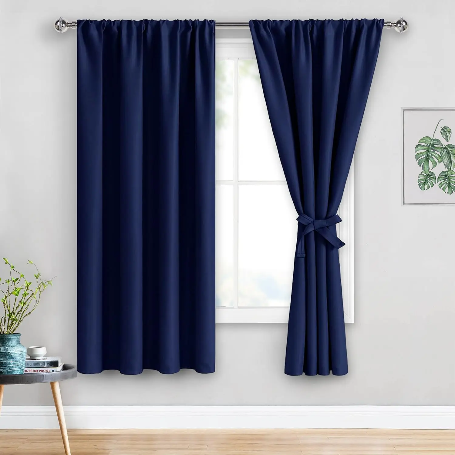 Blackout Curtains for Bedroom– Thermal,Noise Reducing Room Darkening Drapes for Living Room, Rod Curtains with Tiebacks, Set of 2 Panels, 42 x 63 Inch Length, Navy Blue