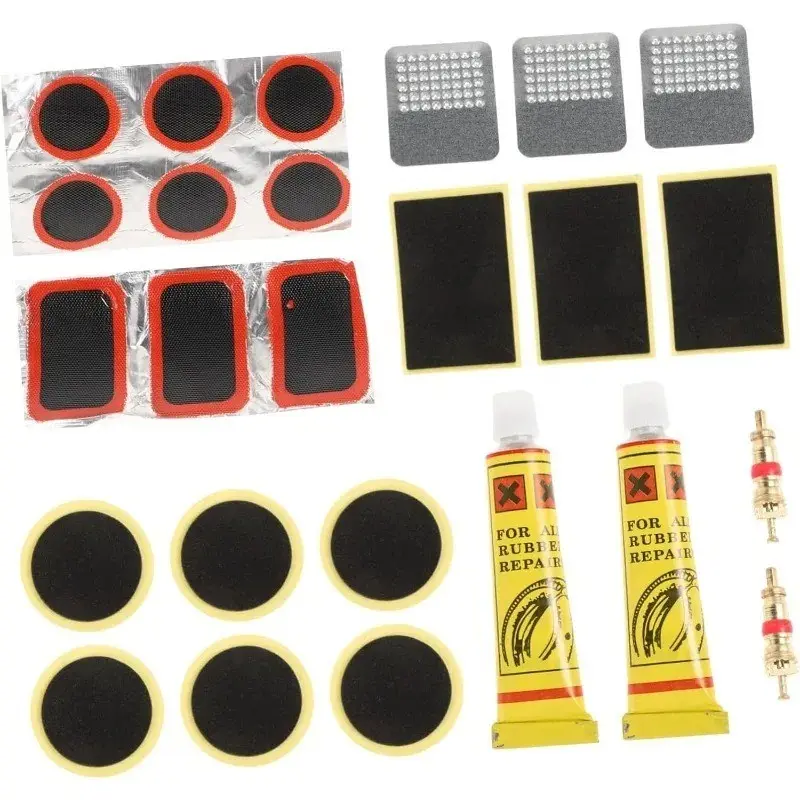 31pcs Bike Tire Repair Kit, Easy Tools, Vulcanizing Patches, Pre Glued Patches, Fluid Metal Rasp, for Bicycle Motorcycle Cycling Tire Repair