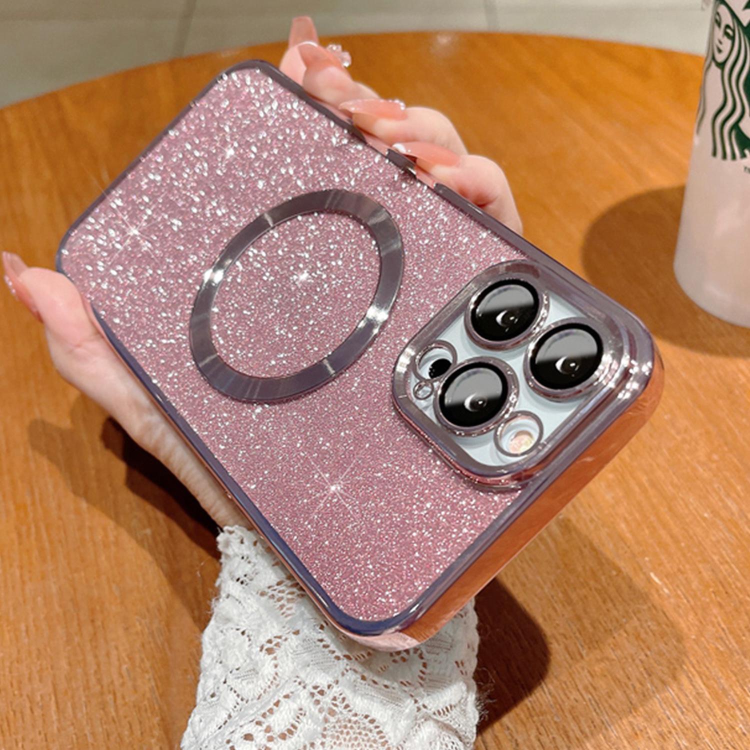 MagSafe Case For iPhone 16 Pro Max 15 14 13 Compatible with Magnetic Charging Bling Glitter Case Plating Bumper with Camera Lens Cover