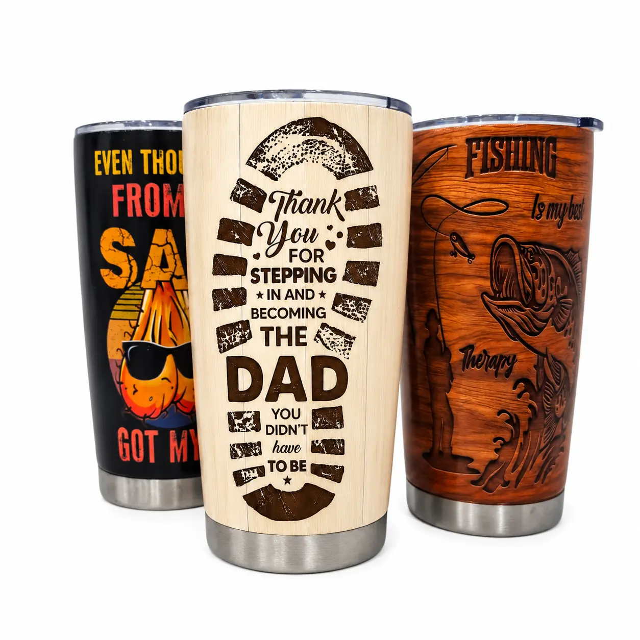 20oz Stainless Steel Insulated Flask Tumbler Mug - Portable Coffee Bottle with Lid, Emotional "Stepping In" Footprint Design, Top Father's Day Gift for Stepdad from Stepchild (Hot & Cold Drink Compatible), Flasks