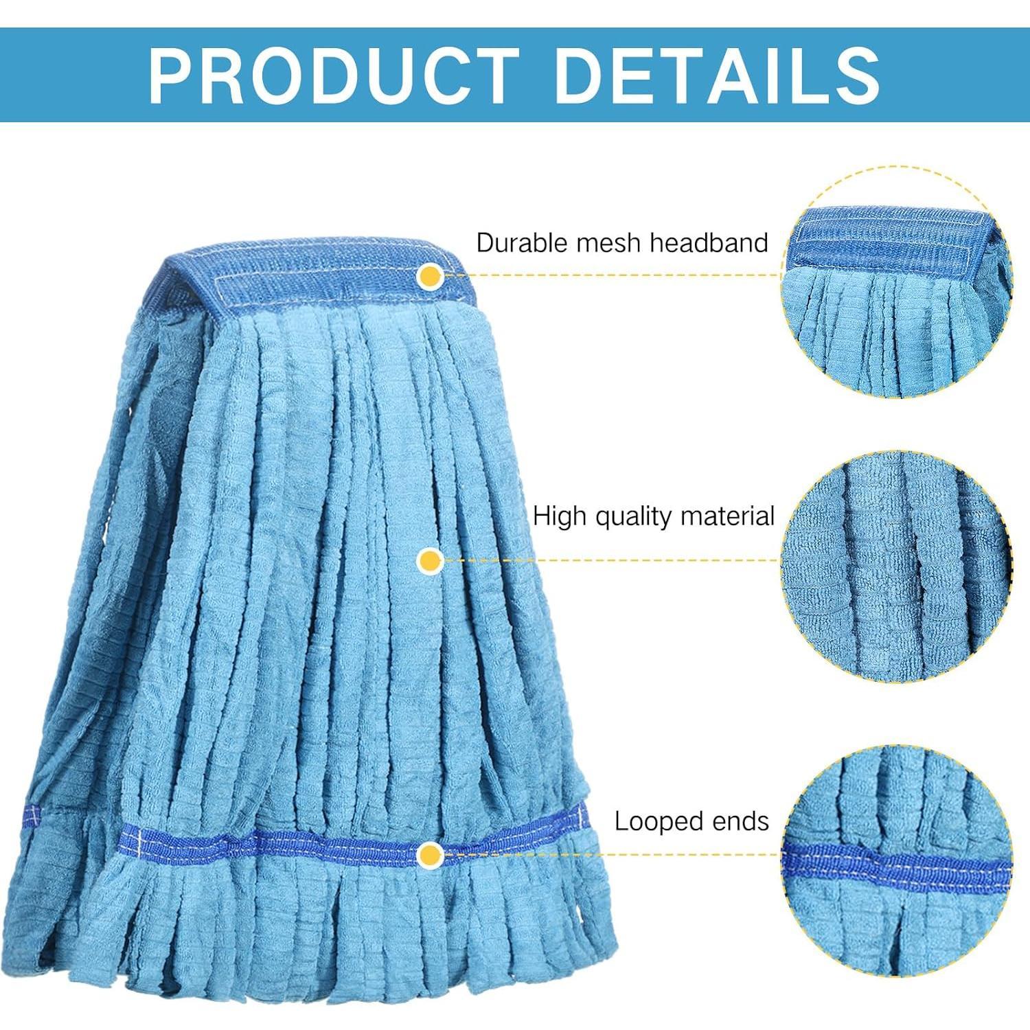 4 count Commercial Mop  Replacement Tube Microfiber Industrial Looped End Mop Heads Refill for Floor Cleaning for Home Commercial Industrial Use(Large,Blue)