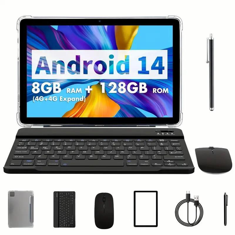 10.1 Inch Android Tablet, USB Charging Large Storage Entertainment Office Dual Channel Speaker with BT Keyboard & Mouse, Office Equipment, Portable Tablet