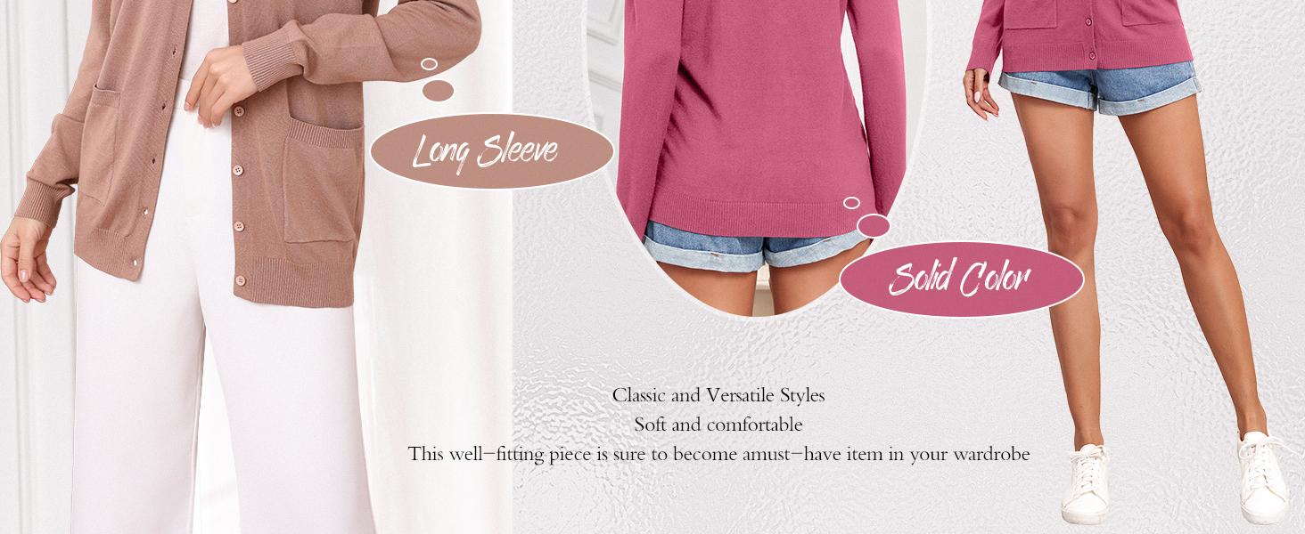 TASAMO Women's Lightweight Button Down Cardigan Sweaters Long Sleeve Classic V Neck Knit Soft Shrugs with Pocket for Spring Fall