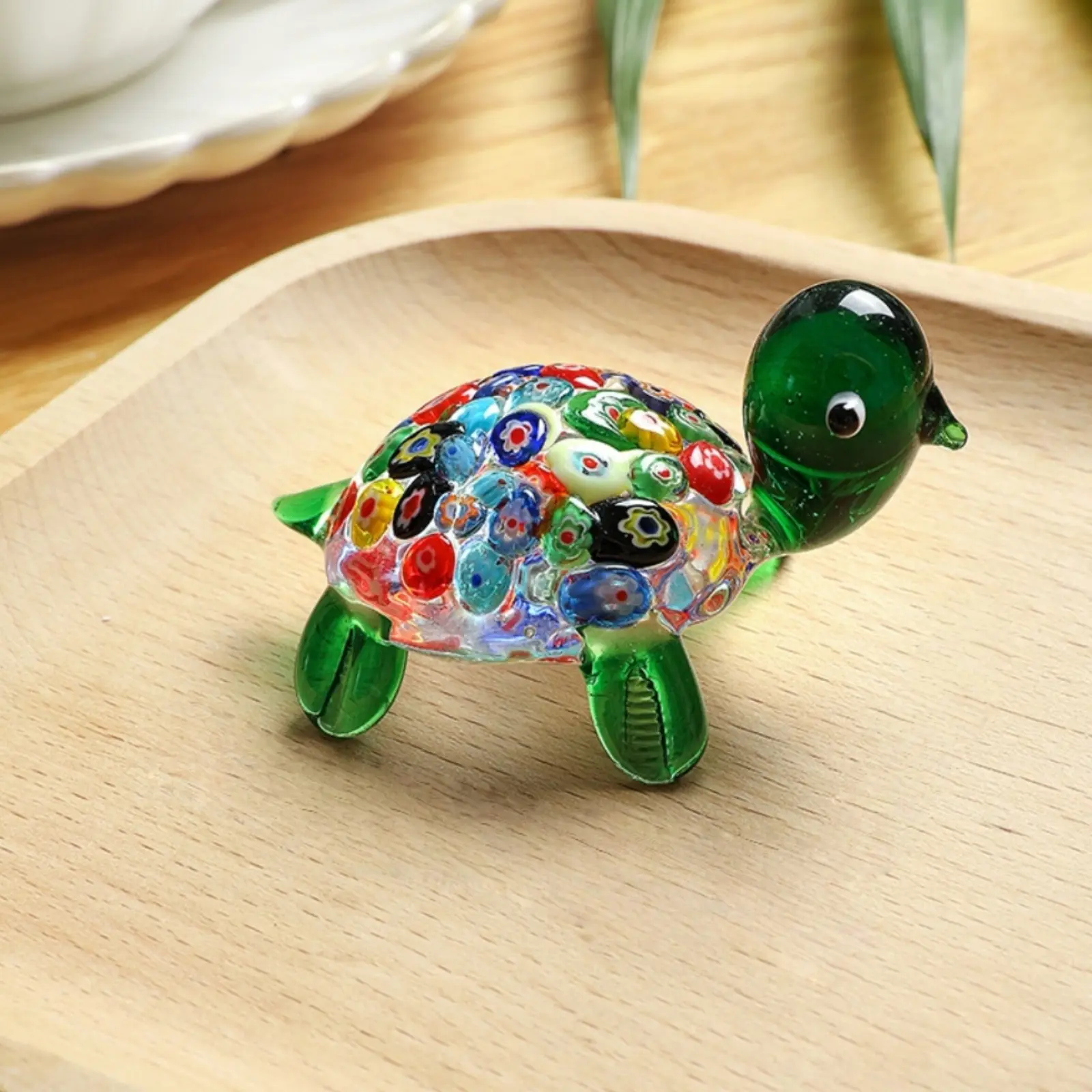 Handmade Millefiori Glass Turtle Figurine, Mini Colorful Tortoise Desktop Ornament, Cute Small Animal Table Decor, Birthday Holiday Home Decor Gift for Women, Decorative Ornaments