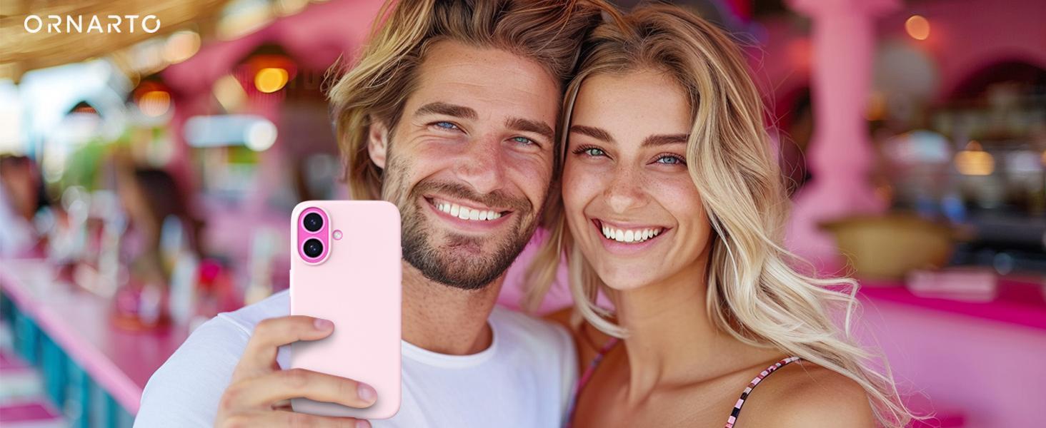 ORNARTO Compatible with iPhone 16 Case 6.1", Slim Liquid Silicone 3 Layers Full Covered Soft Gel Rubber Shockproof Phone Case, Protective Cover with Anti-Scratch Microfiber Lining-Chalk Pink