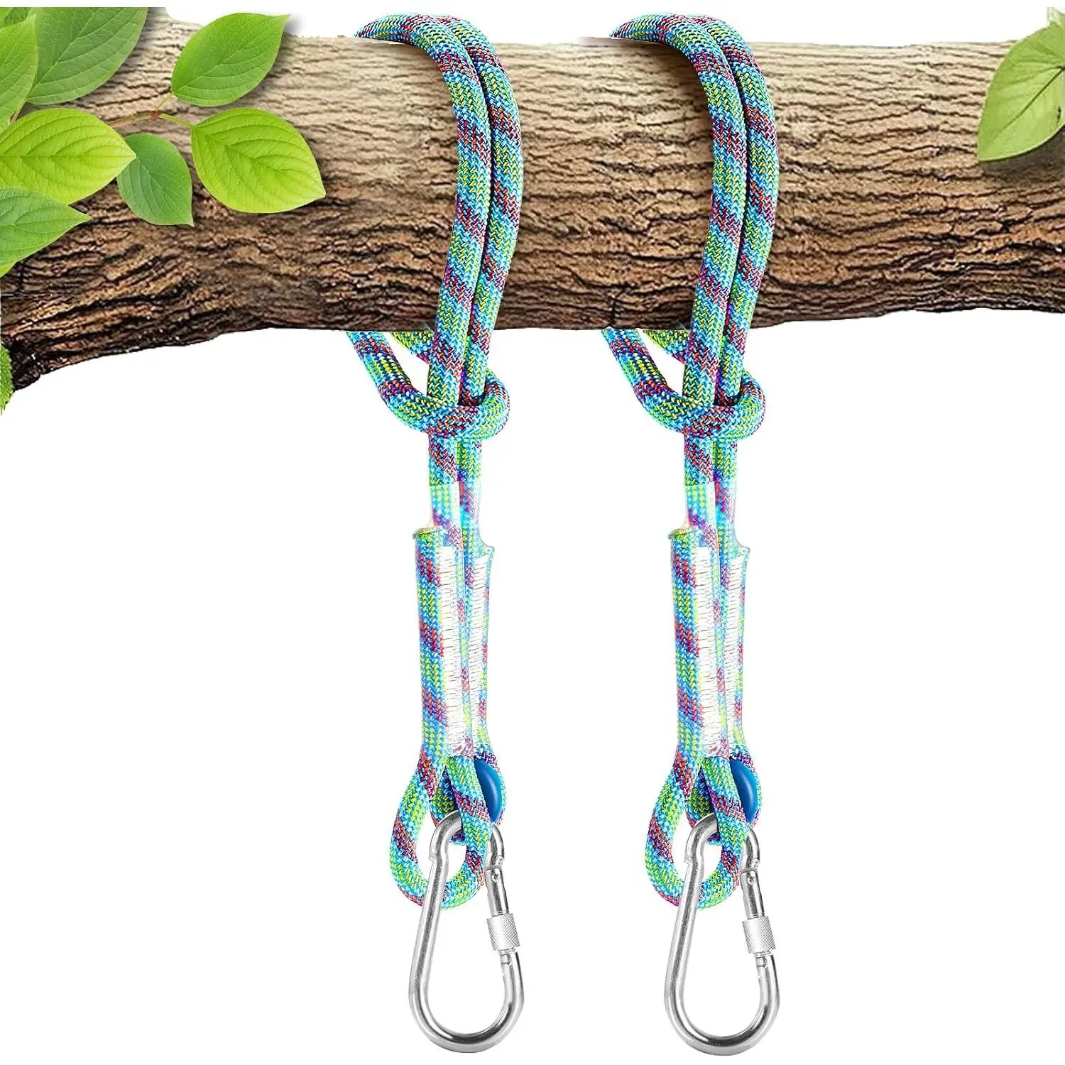 Tree Swing Ropes (Set of 2), 3FT/5FT/10FT/15FT/20FT, Tree Swing Straps Hanging Kit Holds 4400 lbs, Heavy Duty Carabiners for All Swing Hammock Playground Set Accessories (3 FT)