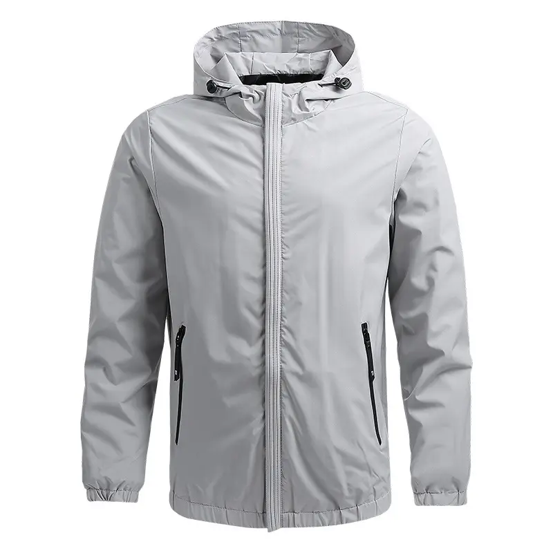 Men's Hooded Windbreaker Jacket, Lightweight Zip Up Windproof Outdoor Coat with Zipper Pockets, Multiple Colors Available