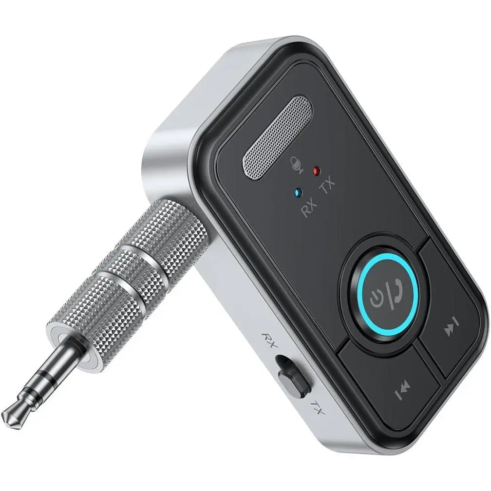 Premium Bluetooth 5.3 Transmitter Receiver, 2-in-1 Wireless Audio Adapter for TV/Headphones/Airplane/Gym, 3.5mm Aux Audio Jack for Car/Home Stereo System