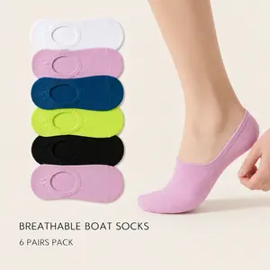JUPICHUBI Women's 6-Pair No Show Socks - Breathable Cotton Blend Invisible Boat Socks, Soft Elastic & Stretchy Fit for Casual Daily Wear