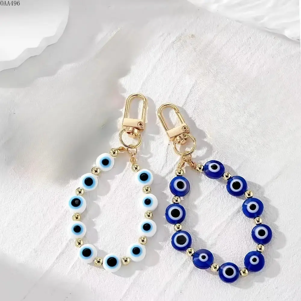 Women's Evil Eye Beaded Keychain Handcrafted Acrylic Alloy Protective Symbol Design Lightweight Bag Charm DIY Accessory for Keys Backpacks